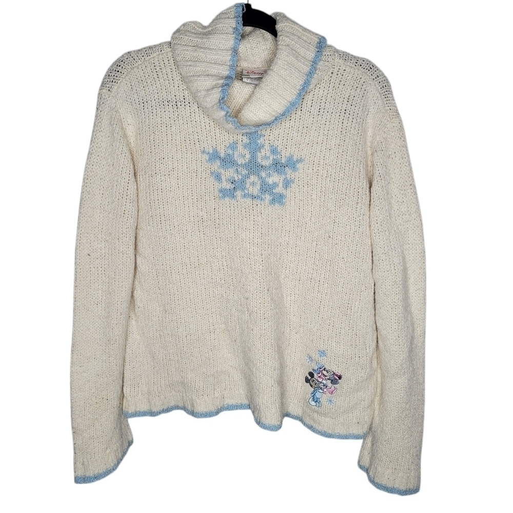 Vintage 90s Disney Store Mickey Minnie Snowflake Cowl Turtleneck Sweater